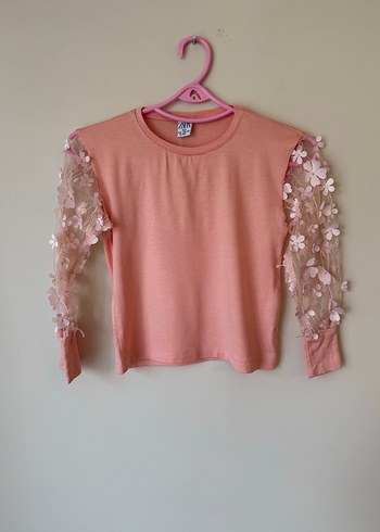 Kız Çocuk Pembe Dantel Detaylı Uzun Kollu Tişört - Görsel 3