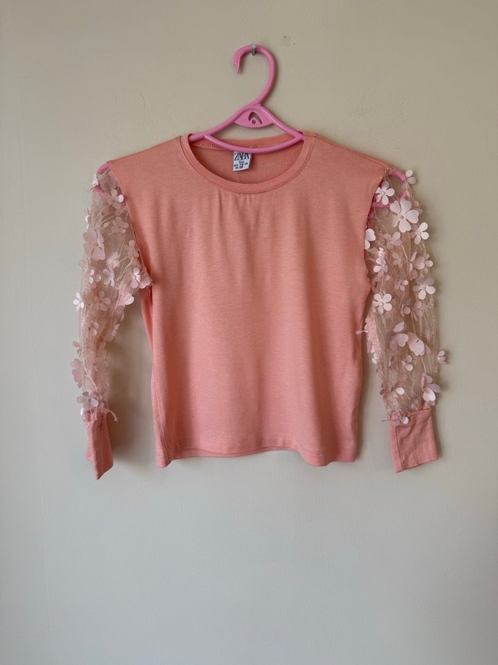 Kız Çocuk Pembe Dantel Detaylı Uzun Kollu Tişört - Görsel 3