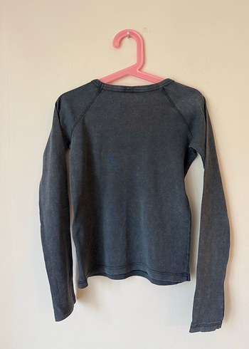 Kızlar için Uzun Kollu Gri Denim Tişört - Görsel 3