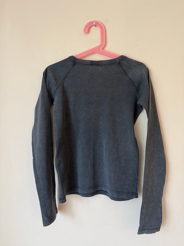 Kızlar için Uzun Kollu Gri Denim Tişört - Görsel 3