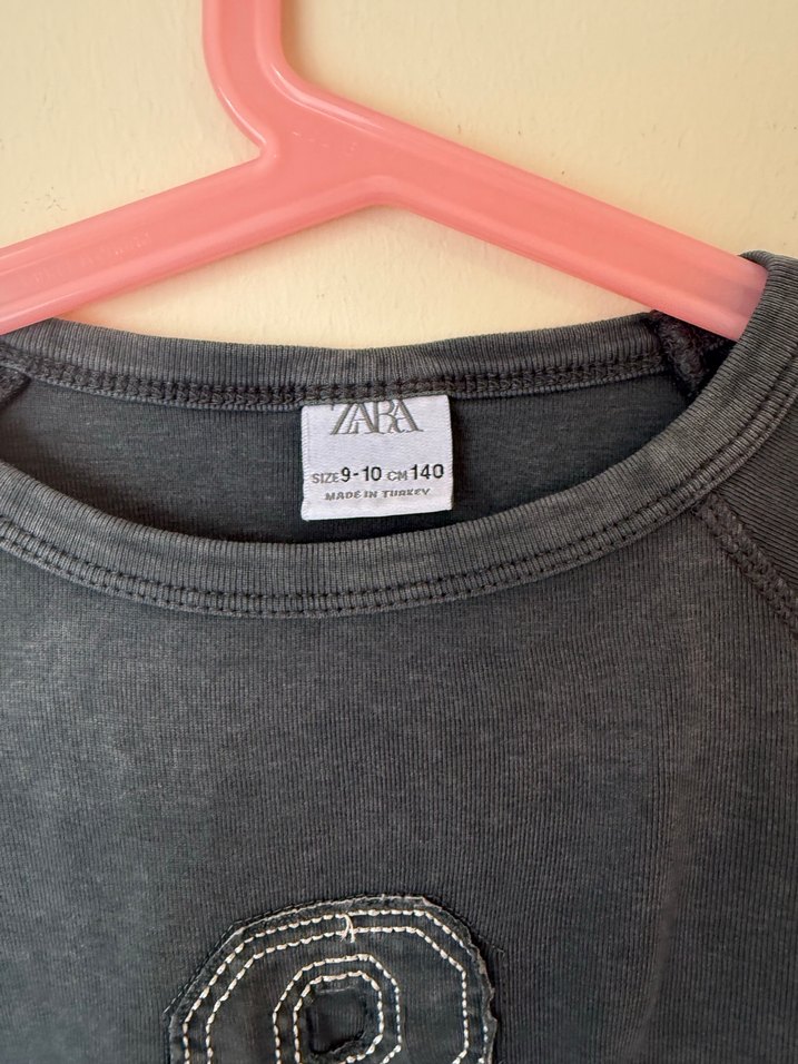 Kızlar için Uzun Kollu Gri Denim Tişört - Görsel 2