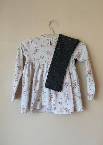 Çiçek Desenli Uzun Kollu Bebek Kız Takımı - Görsel 3