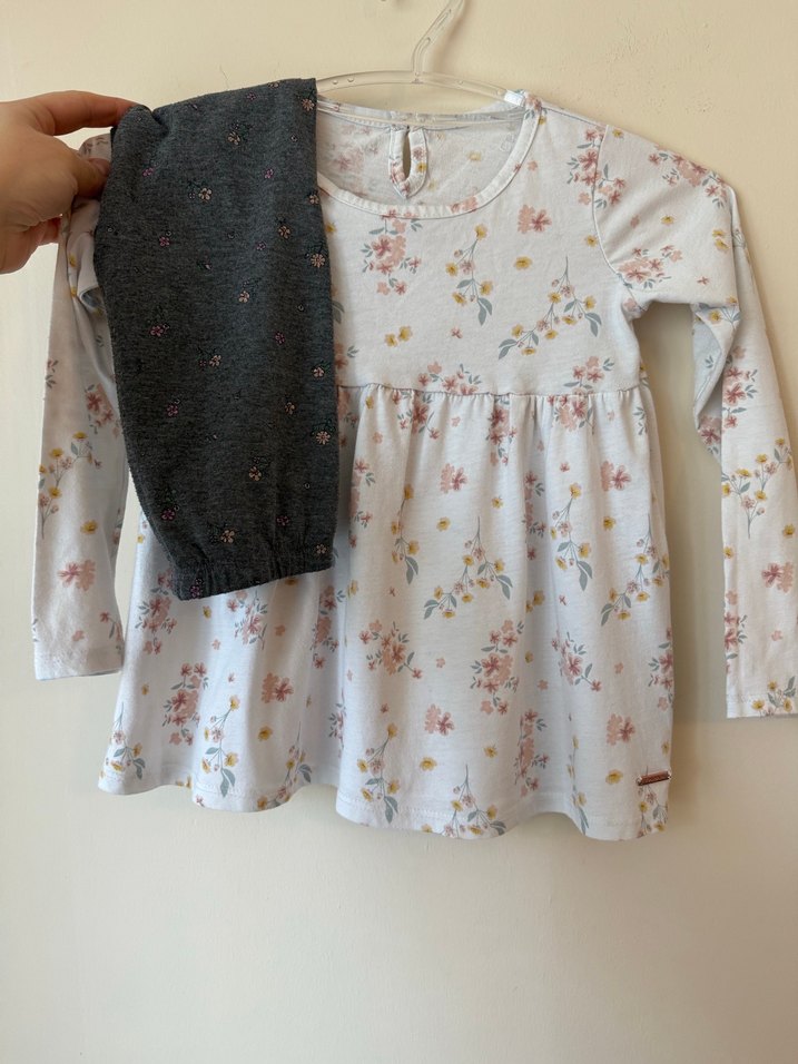 Çiçek Desenli Uzun Kollu Bebek Kız Takımı - Görsel 2