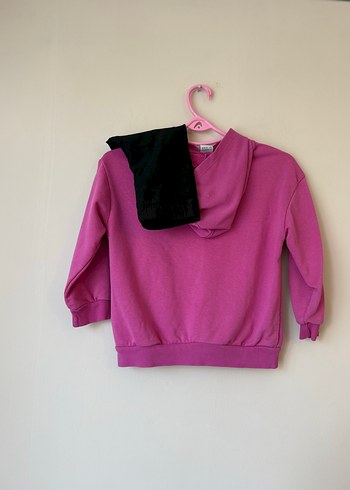Kız Çocuk Kapüşonlu Pembe Sweatshirt ve tayt - Görsel 2