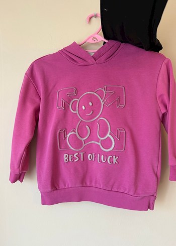 Kız Çocuk Kapüşonlu Pembe Sweatshirt ve tayt - Görsel 3