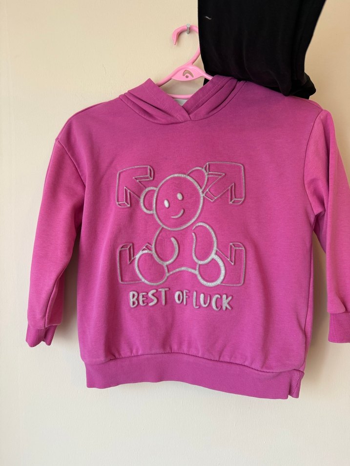 Kız Çocuk Kapüşonlu Pembe Sweatshirt ve tayt - Görsel 3