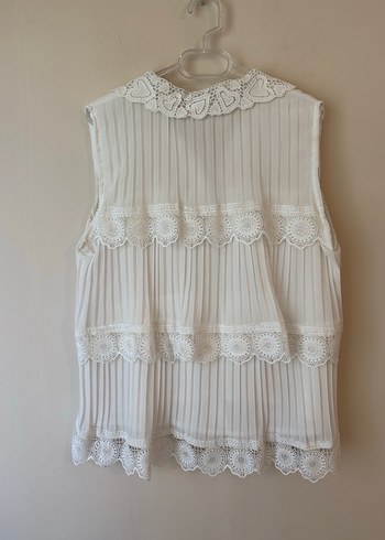 Beyaz Piliseli Dantelli Bohem Bluz - Görsel 3