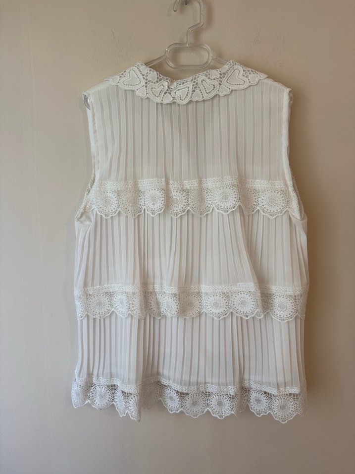 Beyaz Piliseli Dantelli Bohem Bluz - Görsel 3