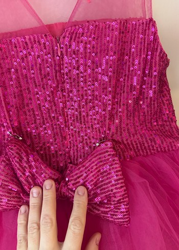 Pembe Fırfırlı Kız Çocuk Abiye Elbise - Görsel 5