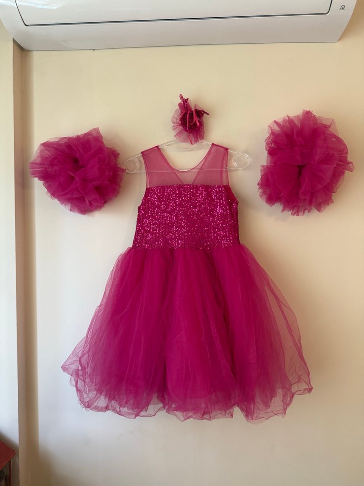 Pembe Fırfırlı Kız Çocuk Abiye Elbise - Görsel 2