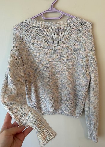 Gri Kadın Triko Kazak, Bisiklet Yaka, Rahat Kesim - Görsel 2