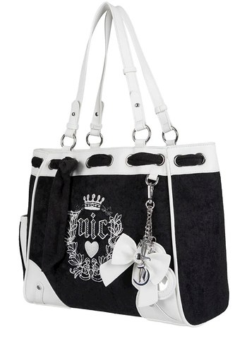 Juicy Couture Siyah Beyaz Nakışlı Goth Kadın Çanta