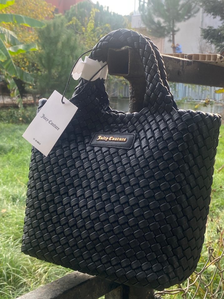 Siyah Örgü Desenli Kadın El Çantası - Görsel 2