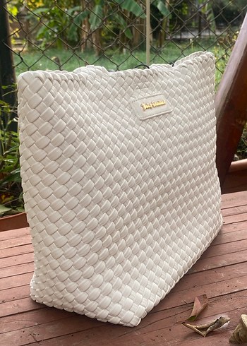 Beyaz Örgü Desenli Kadın Çanta - Görsel 2