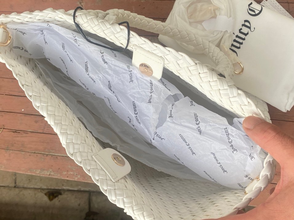 Beyaz Örgü Desenli Kadın Çanta - Görsel 5