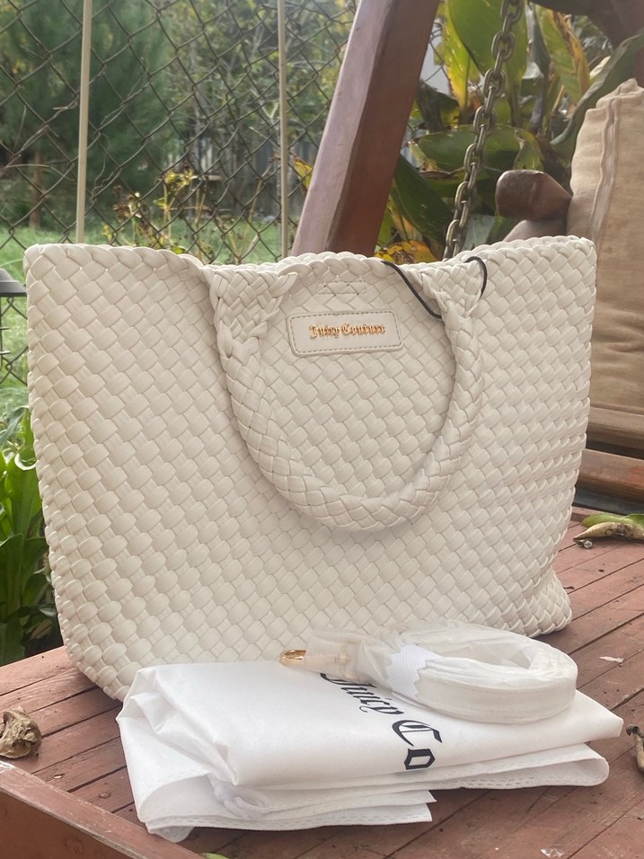 Beyaz Örgü Desenli Kadın Çanta - Görsel 4