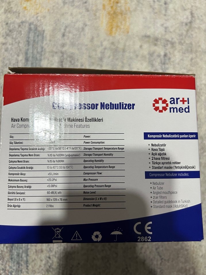 Ar+ Med Kompresörlü Nebulizatör Makinesi Gri - Görsel 3