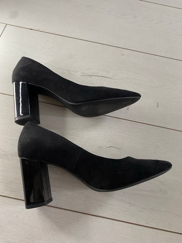 Siyah Süet Tokalı Kalın Topuklu Kadın Stiletto - Görsel 4