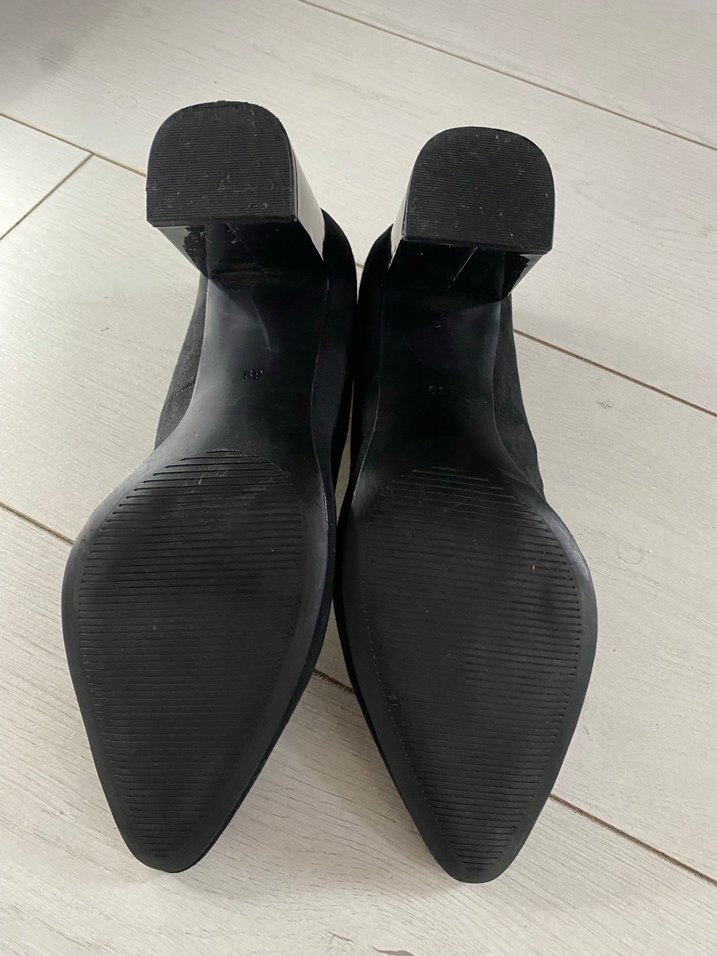 Siyah Süet Tokalı Kalın Topuklu Kadın Stiletto - Görsel 5