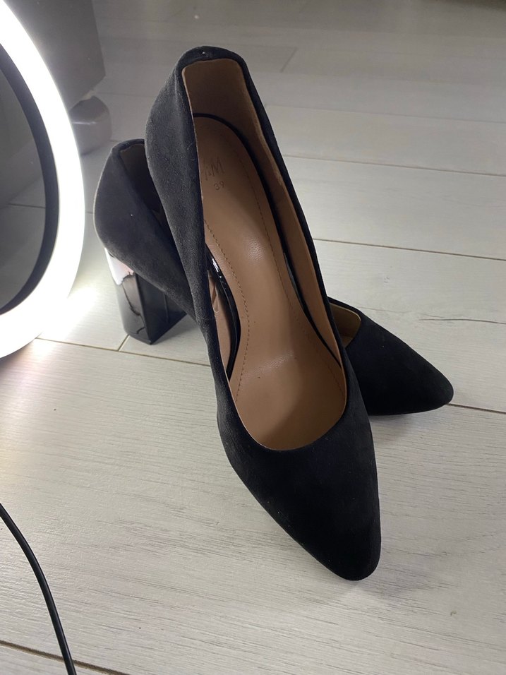 Siyah Süet Tokalı Kalın Topuklu Kadın Stiletto - Görsel 3