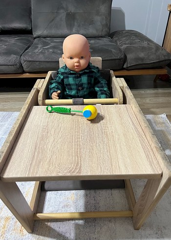 Kahverengi Ahşap Bebek Mama ve çalışma masası - Görsel 4