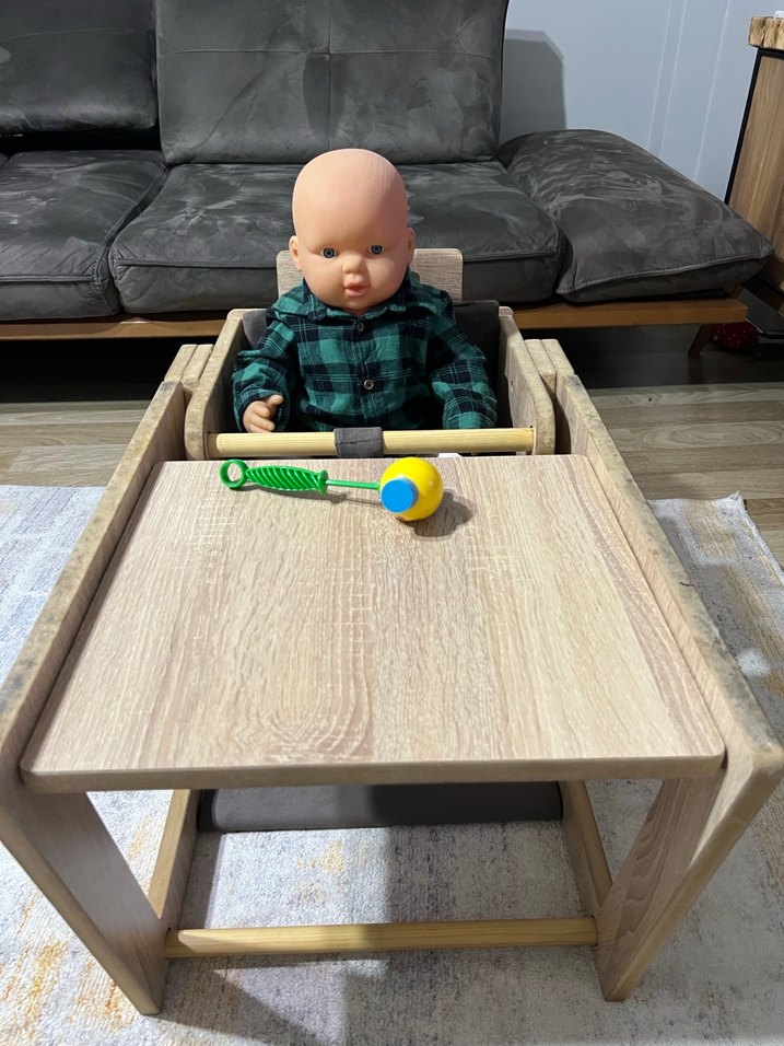 Kahverengi Ahşap Bebek Mama ve çalışma masası - Görsel 4