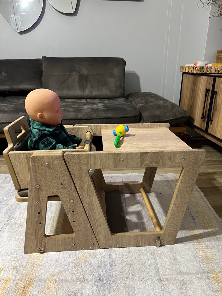 Kahverengi Ahşap Bebek Mama ve çalışma masası - Görsel 5