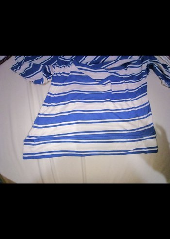 Mavi Çizgili Kayık Yaka bluz - Görsel 3