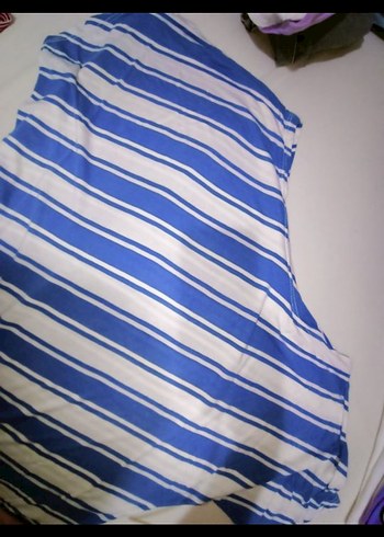 Mavi Çizgili Kayık Yaka bluz - Görsel 2