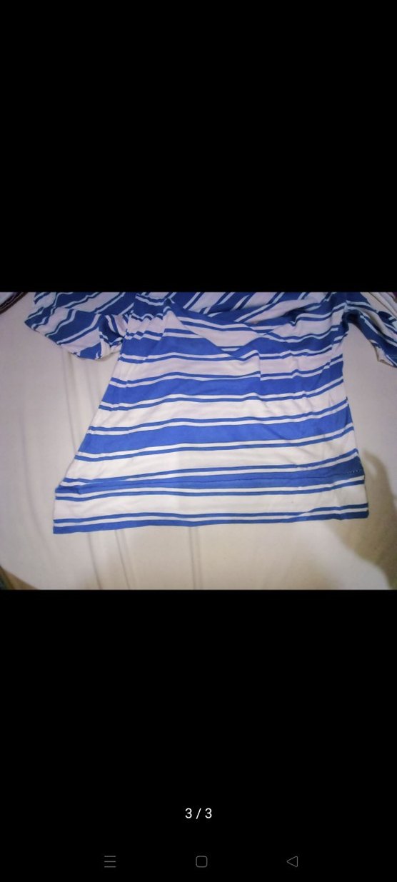 Mavi Çizgili Kayık Yaka bluz - Görsel 3