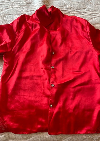 Diğer Kırmızı Parlak Vintage Kadın Pijama Takımı