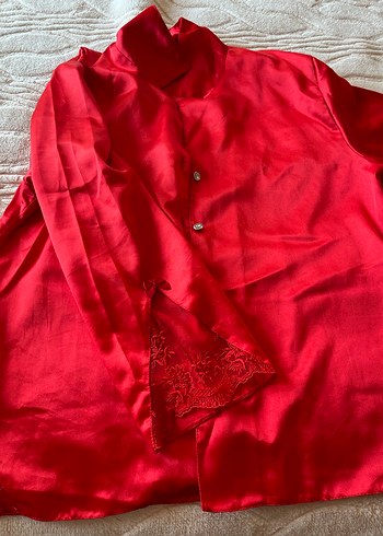 Kırmızı Parlak Vintage Kadın Pijama Takımı