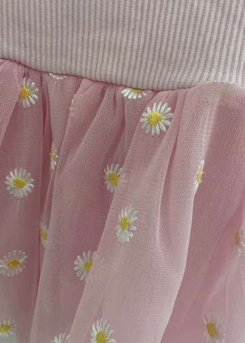 Kız Çocuk Pembe Çiçek Nakışlı Elbise - Görsel 3