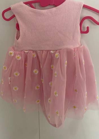 Kız Çocuk Pembe Çiçek Nakışlı Elbise - Görsel 2