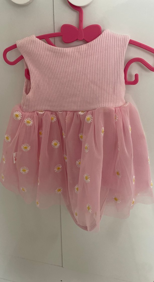 Kız Çocuk Pembe Çiçek Nakışlı Elbise - Görsel 2