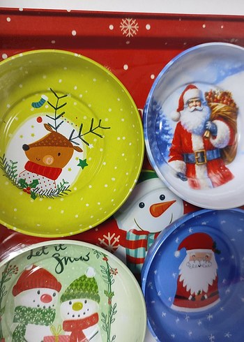 Renkli Yılbaşı Temalı cerezlik metal kase ve tepsi Seti - Görsel 2