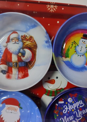 Renkli Yılbaşı Temalı cerezlik metal kase ve tepsi Seti - Görsel 3