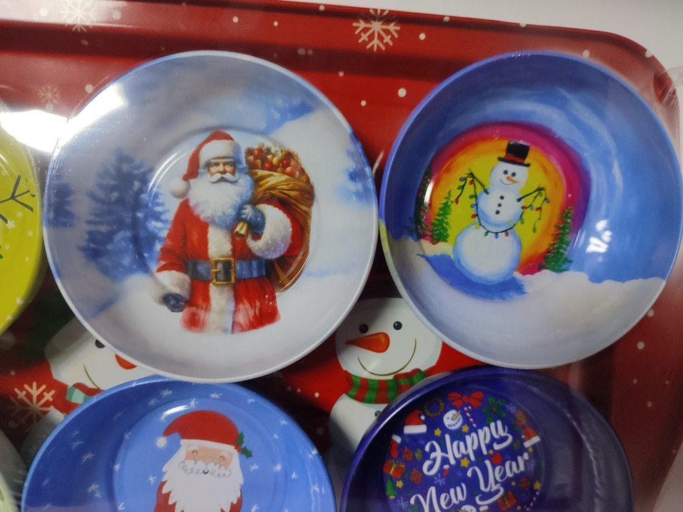 Renkli Yılbaşı Temalı cerezlik metal kase ve tepsi Seti - Görsel 3