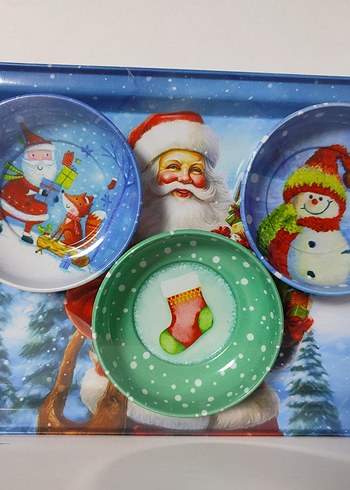 Renkli Yeni Yıl Temalı metal kase tepsi çerezlik Seti - Görsel 2