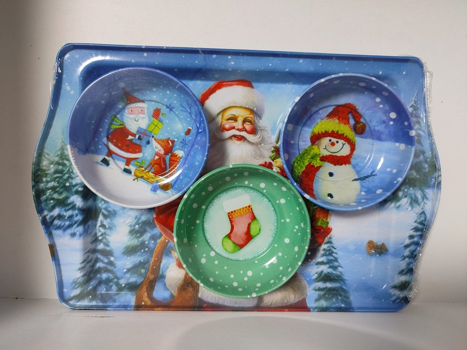 Renkli Yeni Yıl Temalı metal kase tepsi çerezlik Seti - Görsel 2