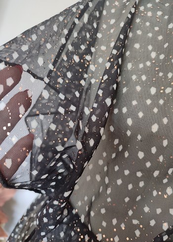 plaj elbisesi V Yaka Puantiyeli Siyah - Görsel 5