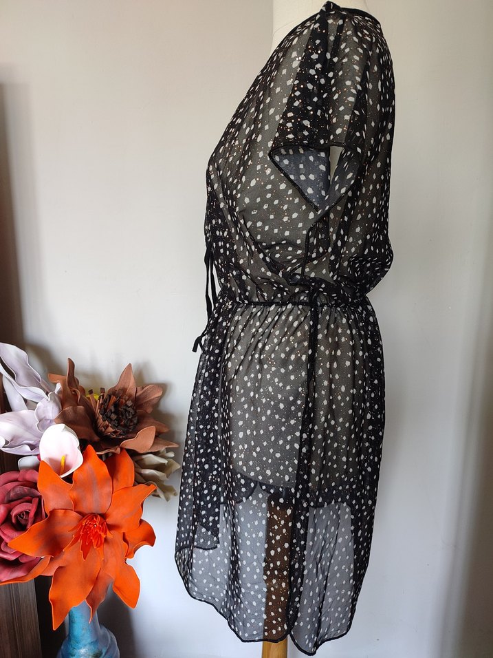 plaj elbisesi V Yaka Puantiyeli Siyah - Görsel 3