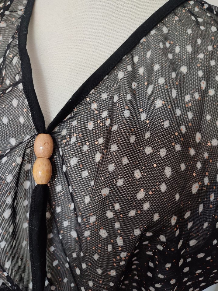 plaj elbisesi V Yaka Puantiyeli Siyah - Görsel 2