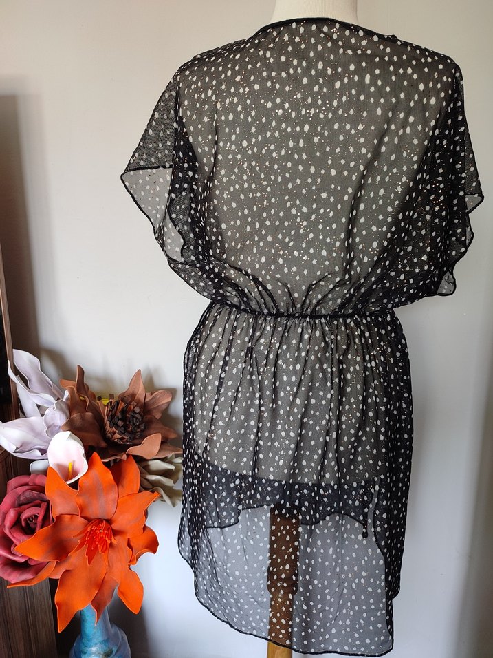 plaj elbisesi V Yaka Puantiyeli Siyah - Görsel 4