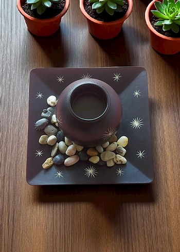 Kahverengi Taşlı Mumluk ve Taban