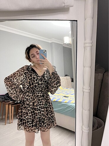 fırfırlı leopar elbise