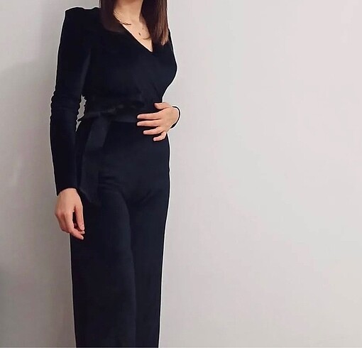 xs Beden siyah Renk Abiye Beli Bağcıklı V Yaka Tulum