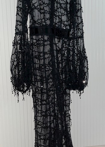 Dantel İşlemeli Siyah Uzun Gotik Elbise ASTARI MEVCUT - Görsel 2