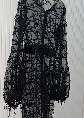 Dantel İşlemeli Siyah Uzun Gotik Elbise ASTARI MEVCUT - Görsel 3