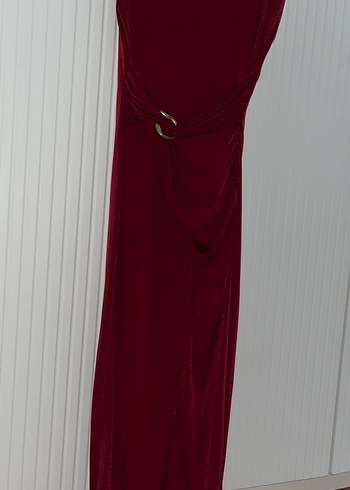 Bordo V Yaka Drapeli Uzun Elbise - Görsel 2